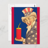 Uncle Sam mit einem Riesenfirecracker am 4. Juli Postkarte (Vorne/Hinten)