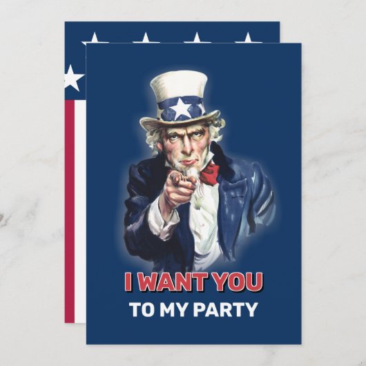 Uncle Sam Party Einladung (Vorne/Hinten)