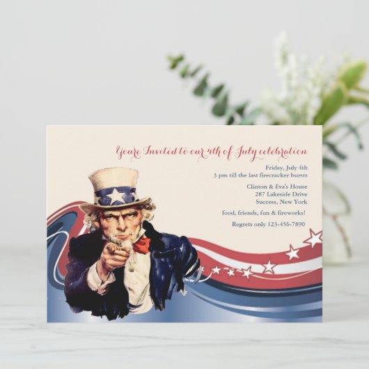 Uncle Sam Patriotic Einladung (Stehend Vorderseite)