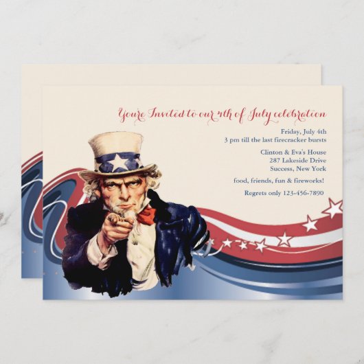 Uncle Sam Patriotic Einladung (Vorne/Hinten)