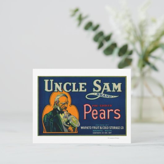 Uncle Sam Pear Crate LabelWapato, WA Postkarte (Stehend Vorderseite)