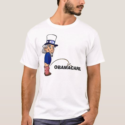 Uncle Sam Pinkelnd auf Obamacare T-Shirt (Vorderseite)