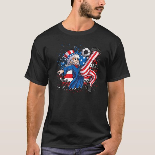 Uncle Sam Play Soccer American Flag Happy 4. J T-Shirt (Vorderseite)