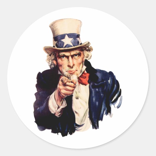 Uncle Sam pointet seinen Finger Runder Aufkleber (Vorderseite)