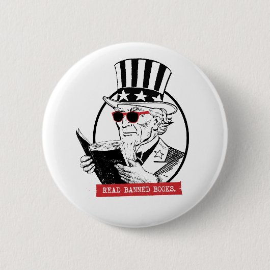 Uncle Sam Reads Banned Books Button (Vorderseite)