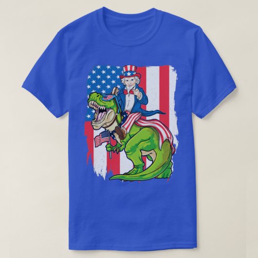 Uncle Sam Riding Dinosaur 4. Juli T Rex Ameris T-Shirt (Design vorne)