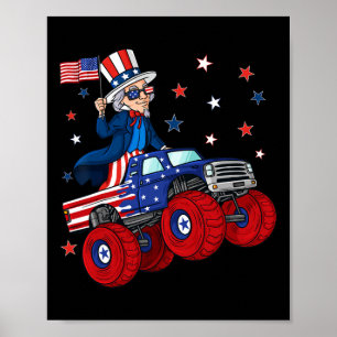 Uncle Sam Riding Monster Truck 4. Juli Fun Boy Poster