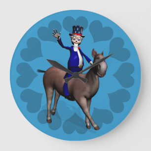 Uncle Sam Riding On Donkey Große Wanduhr