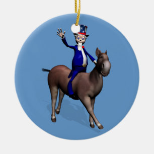 Uncle Sam Riding on Donkey Keramik Ornament