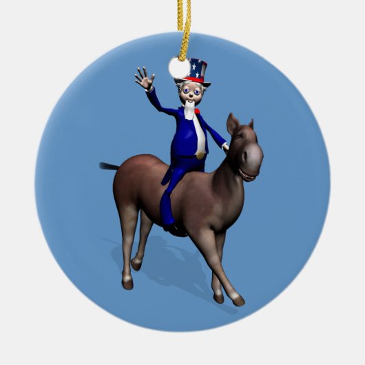 Uncle Sam Riding on Donkey Keramik Ornament (Vorne)