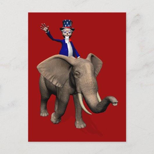 Uncle Sam Riding on Elephant Postkarte (Vorderseite)