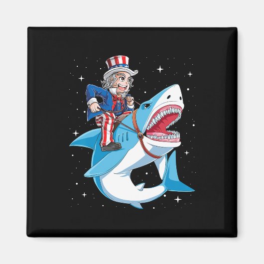 Uncle Sam Riding Shark T Shirt 4. Juli Kids BO Magnet (Vorne)