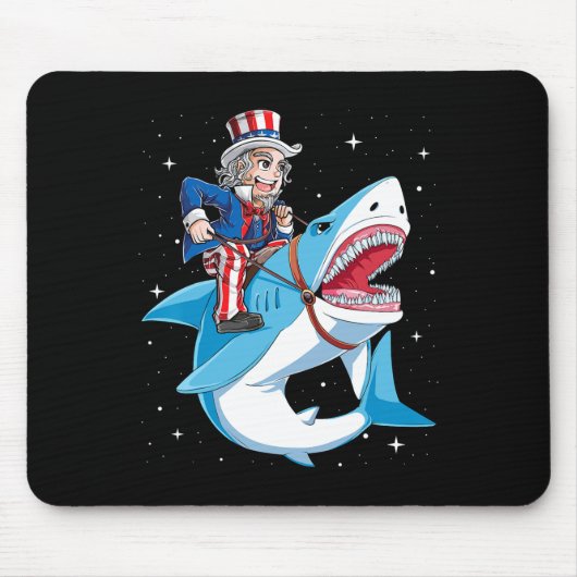Uncle Sam Riding Shark T Shirt 4. Juli Kids BO Mousepad (Vorne)