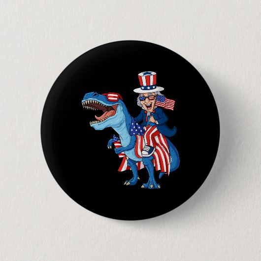 Uncle Sam riding T Rex 4. Juli Jungs Mädchen Kinde Button (Vorderseite)