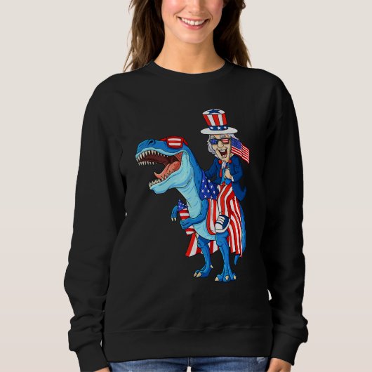 Uncle Sam riding T Rex 4. Juli Jungs Mädchen Kinde Sweatshirt (Vorderseite)