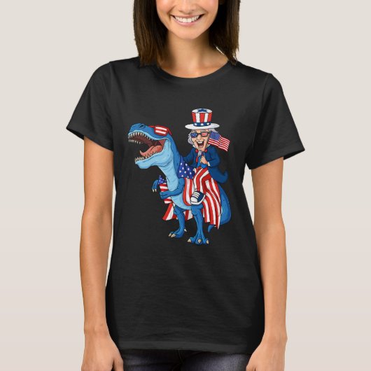 Uncle Sam riding T Rex 4. Juli Jungs Mädchen Kinde T-Shirt (Vorderseite)
