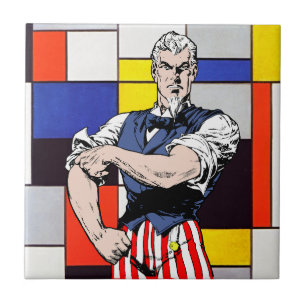 Uncle Sam rollt mit Piet Mondrian Drehung auf Fliese