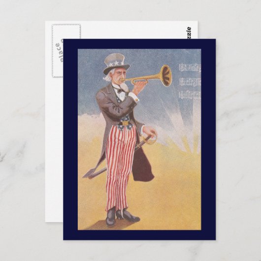 Uncle Sam spielt den Bugle Postkarte (Vorne/Hinten)