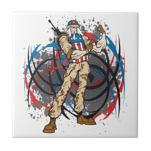 Uncle Sam Stammes- Tarnungs-Jäger-Schädel Fliese (Vorderseite)