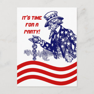 Uncle Sam Taschen-Uhr-Party Einladung überprüfend