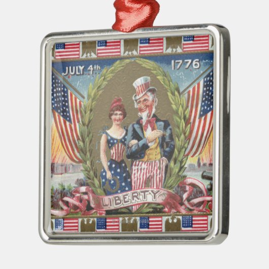 Uncle Sam Und Dame Liberty Silbernes Ornament (Links)