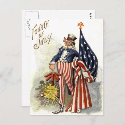 Uncle Sam US Flag Fireworks Firecracker Postkarte (Vorne/Hinten)