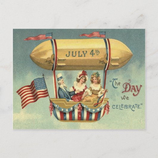 Uncle Sam US Flag Zeppelin Air Balloon Postkarte (Vorderseite)