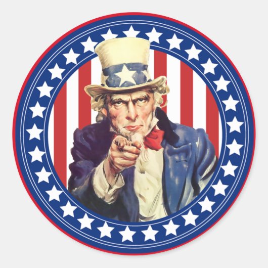 Uncle Sam US Flagge Runder Aufkleber (Vorderseite)