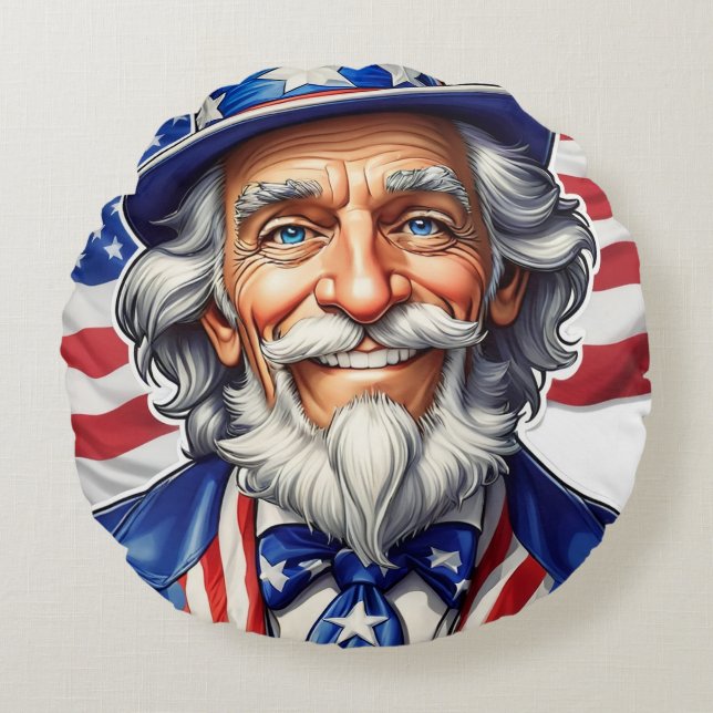Uncle Sam USA Rundes Kissen (Vorderseite)
