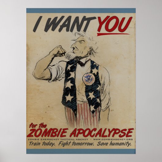 Uncle Sam Will dich für Zombie Apokalypse Poster (Vorne)