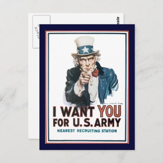 Uncle Sam Will dir den 2. Weltkrieg Postkarte (Vorne/Hinten)