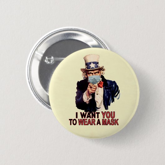 Uncle Sam Will dir, eine Gesichtsmaske USA zu trag Button (Vorne & Hinten)