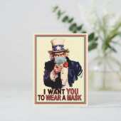 Uncle Sam Will dir, eine Gesichtsmaske USA zu trag Postkarte (Stehend Vorderseite)