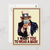 Uncle Sam Will dir, eine Gesichtsmaske USA zu trag Postkarte (Vorne/Hinten)