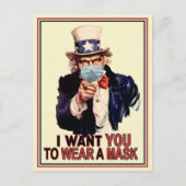 Uncle Sam Will dir, eine Gesichtsmaske USA zu trag Postkarte (Vorderseite)