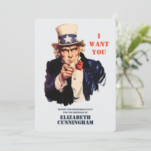 Uncle Sam Will Sie für Bridesmaid Einladung (Stehend Vorderseite)