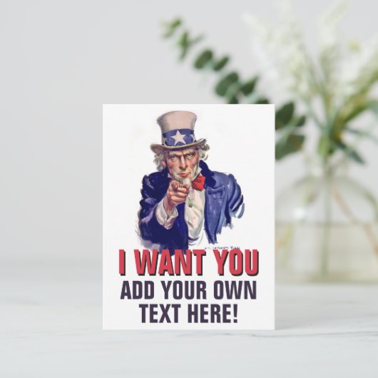 Uncle Sam Will Sie! Kundenspezifische Text Postkarte (Stehend Vorderseite)