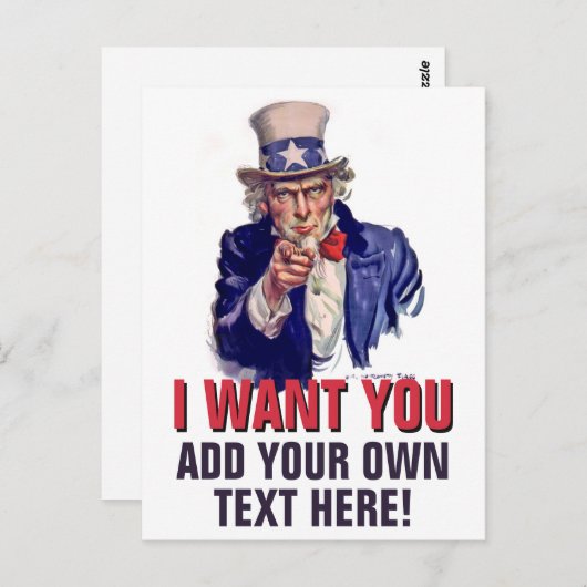 Uncle Sam Will Sie! Kundenspezifische Text Postkarte (Vorne/Hinten)