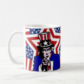 Uncle Sam with Stars & Stripes Background Kaffeetasse (Links)