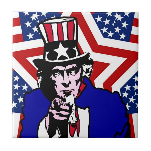 Uncle Sam with Stars & Stripes Hintergrund Fliese (Vorderseite)