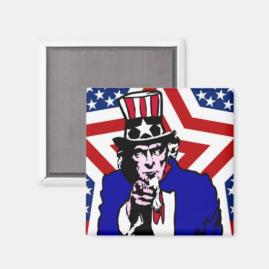 Uncle Sam with Stars & Stripes Hintergrund Magnet (Vorderseite/Rückseite)