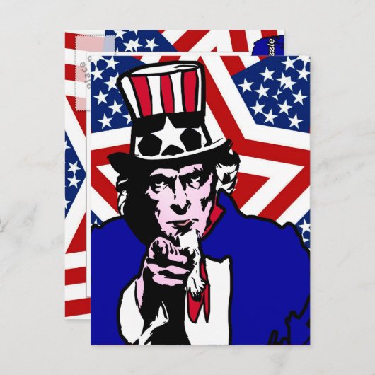 Uncle Sam with Stars & Stripes Hintergrund Postkarte (Vorne/Hinten)