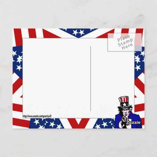 Uncle Sam with Stars & Stripes Hintergrund Postkarte (Rückseite)