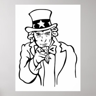 Uncle Sam Wollen wir Sie Linie Zeichnen Poster