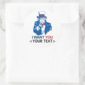 UNCLE SAM WOLLTE SIE,<YOUR TEXT> RUNDER AUFKLEBER (Tasche)