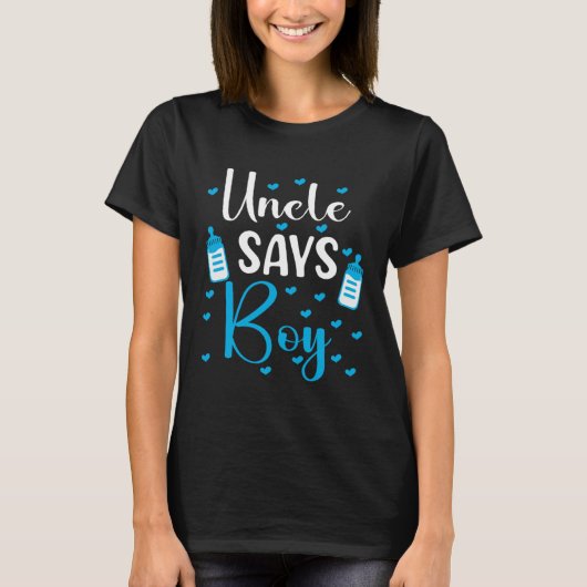 Uncle says boy gender reveal party matching family T-Shirt (Vorderseite)