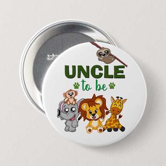 Uncle To Be Jungle Safari Zoo Animal Baby Shoodusc Button (Vorne & Hinten)