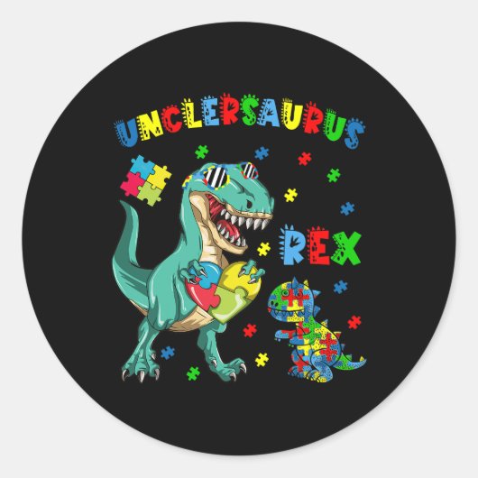 Unclesaurus Autism Awareness Onkel Dinosaur Puzzle Runder Aufkleber (Vorderseite)