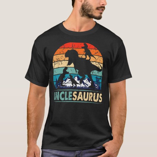Unclesaurus T Rex Uncle Dinosaurier 3 Kinder Funny T-Shirt (Vorderseite)