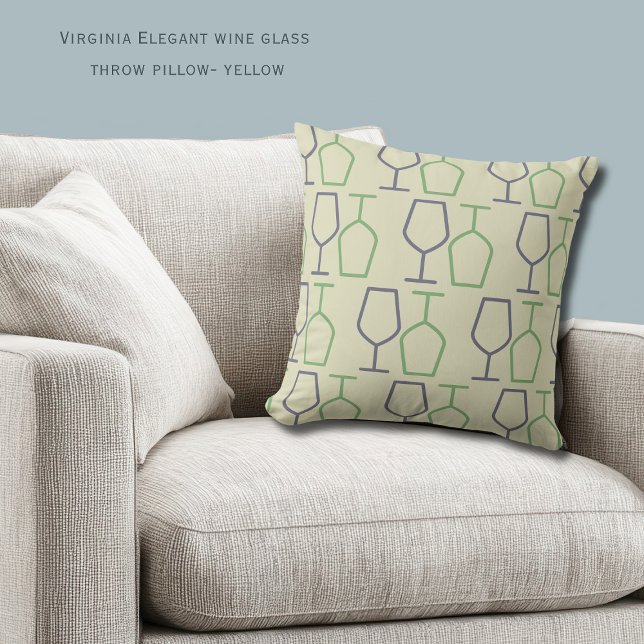 Uncork & Relax | Virginia Wine Lover Yellow Kissen (Virginia Wine Glass Throw Pillow)